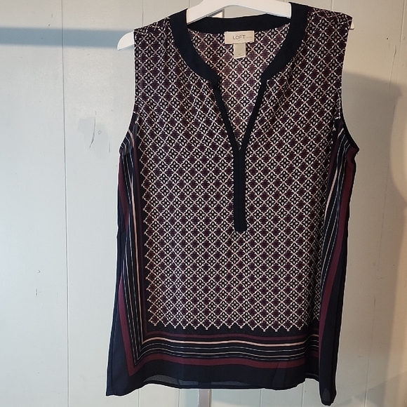 LOFT Blue Sleeveless Polo Blouse with Graphic Design - Picture 1 of 4